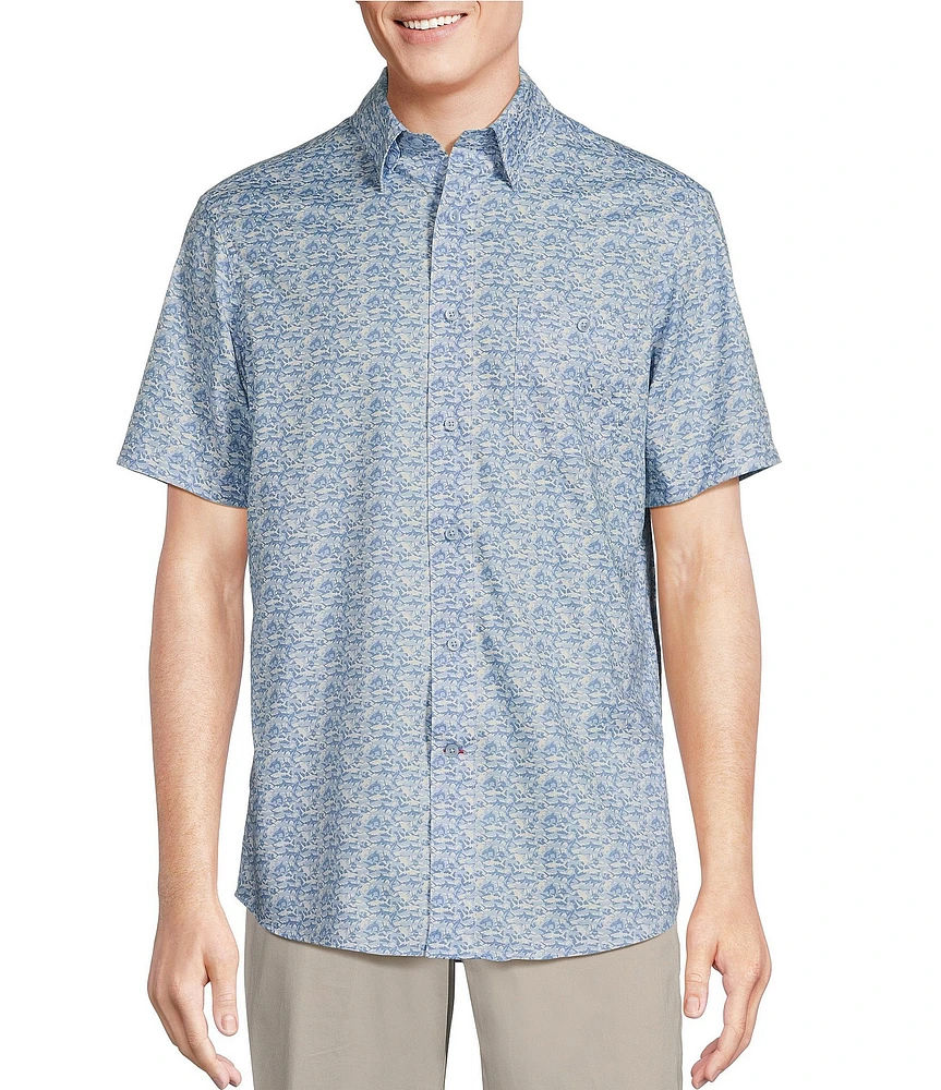 Cremieux Blue Label Performance Stretch Twill Shark Print Short Sleeve Woven Shirt