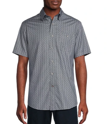 Cremieux Blue Label Performance Stretch Twill Swordfish Print Short Sleeve Woven Shirt