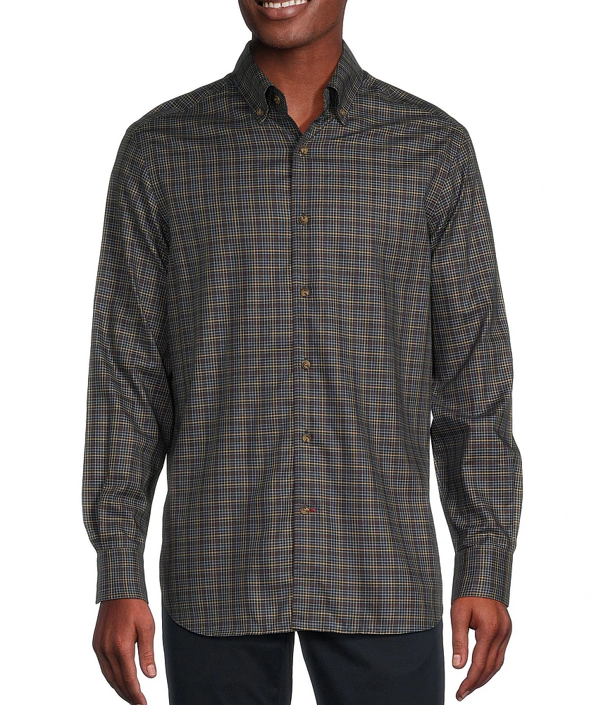 Cremieux Blue Label Plaid Print Heather Twill Long Sleeve Woven Shirt