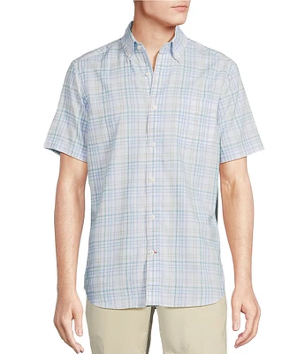 Cremieux Blue Label Wide Plaid Print Lightweight Oxford Short Sleeve Woven Shirt