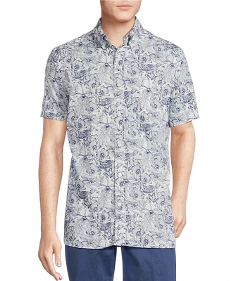 Cremieux Blue Label Plant Print Short Sleeve Woven Shirt