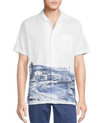 Cremieux Blue Label St. Tropez Short Sleeve Camp Landscape Print Woven Shirt
