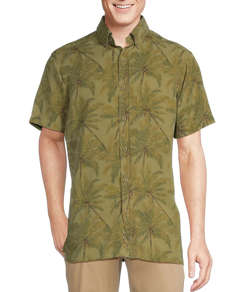 Cremieux Blue Label Slub Twill Tonal Palm Tree Print Short Sleeve Woven Shirt