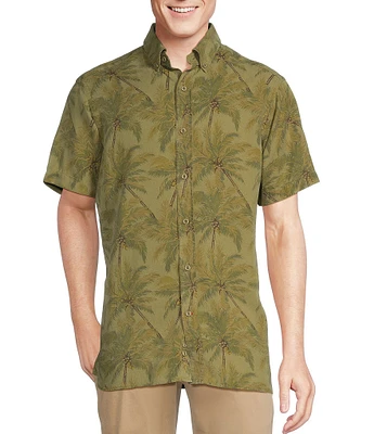 Cremieux Blue Label Slub Twill Tonal Palm Tree Print Short Sleeve Woven Shirt
