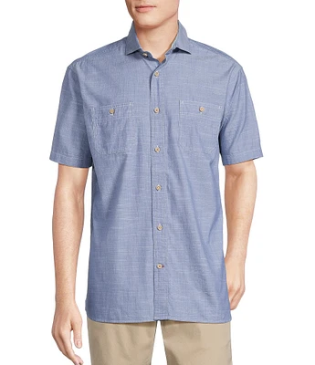 Cremieux Blue Label Solid Cotton Slub Short Sleeve Woven Shirt
