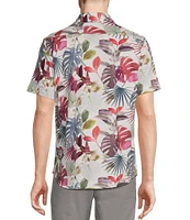 Cremieux Blue Label Stretch Jersey Tropical Palm Print Short Sleeve Coatfront Shirt