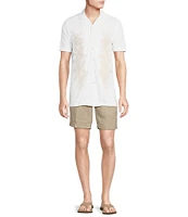 Cremieux Blue Label Tahiti Collection Embroidered Tropical Print Jersey Short Sleeve Camp Coatfront Shirt