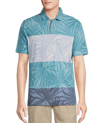 Cremieux Blue Label Tahiti Collection Multi Stripe Palm Printed Short Sleeve Polo Shirt