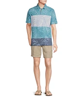 Cremieux Blue Label Tahiti Collection Multi Stripe Palm Printed Short Sleeve Polo Shirt