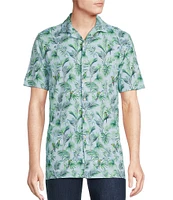 Cremieux Blue Label Tahiti Collection Tropical Bird Print Jersey Short Sleeve Woven Camp Coatfront Shirt