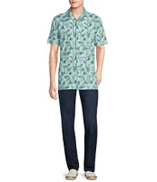 Cremieux Blue Label Tahiti Collection Tropical Bird Print Jersey Short Sleeve Woven Camp Coatfront Shirt