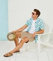 Cremieux Blue Label Tahiti Collection Tropical Bird Print Jersey Short Sleeve Woven Camp Coatfront Shirt