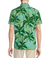 Cremieux Blue Label Tahiti Collection Tropical Palm Print Poplin Short Sleeve Popover Woven Shirt