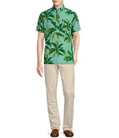 Cremieux Blue Label Tahiti Collection Tropical Palm Print Poplin Short Sleeve Popover Woven Shirt