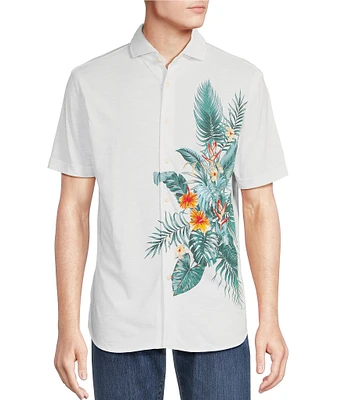 Cremieux Blue Label Tahiti Collection Tropical Print Jersey Short Sleeve Coatfront Shirt