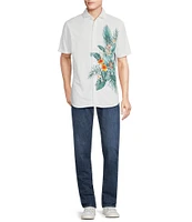 Cremieux Blue Label Tahiti Collection Tropical Print Jersey Short Sleeve Coatfront Shirt