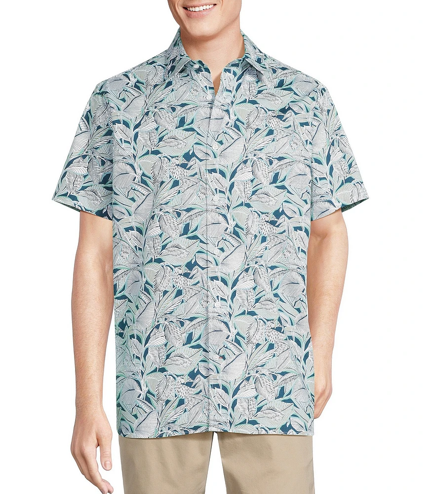 Cremieux Blue Label Tropical Leaf Print Short Sleeve Woven Shirt