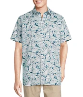 Cremieux Blue Label Tropical Leaf Print Short Sleeve Woven Shirt