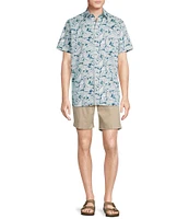 Cremieux Blue Label Tropical Leaf Print Short Sleeve Woven Shirt