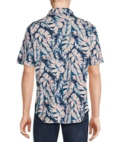 Cremieux Blue Label Tropical Leaf Printed Seersucker Short Sleeve Coatfront Shirt