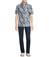 Cremieux Blue Label Tropical Leaf Printed Seersucker Short Sleeve Coatfront Shirt