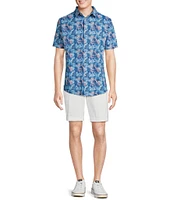 Cremieux Blue Label Tropical Leaf Pattern Seersucker Short Sleeve Coatfront Shirt