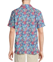 Cremieux Blue Label Tropical Palms Printed Cotton Lyocell Twill Short Sleeve Woven Camp Shirt