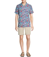 Cremieux Blue Label Tropical Palms Printed Cotton Lyocell Twill Short Sleeve Woven Camp Shirt