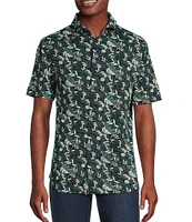 Cremieux Blue Label Tropical Vine Printed Seersucker Short Sleeve Coatfront Shirt