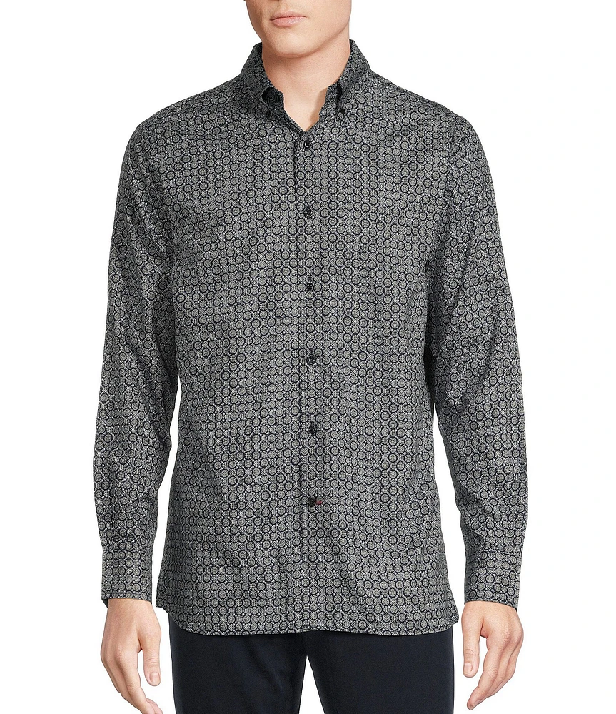 Cremieux Blue Label Twill Geo Print Long Sleeve Woven Shirt