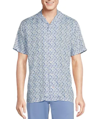 Cremieux Blue Label Watercolor Blues Rayon Short Sleeve Woven Camp Shirt