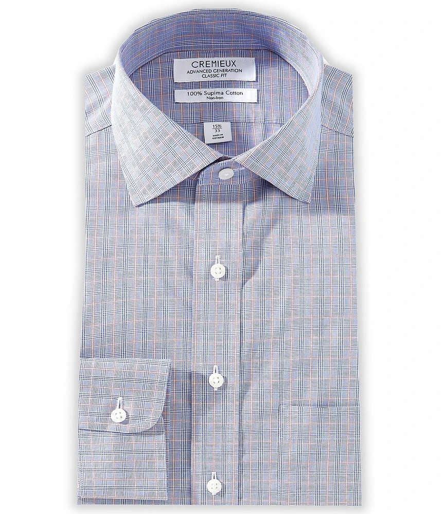 Cremieux Classic Fit Non-Iron Spread Collar Checked Twill Dress Shirt