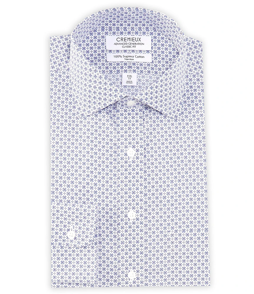 Cremieux Classic Fit Non-Iron Spread Collar Printed Dress Shirt