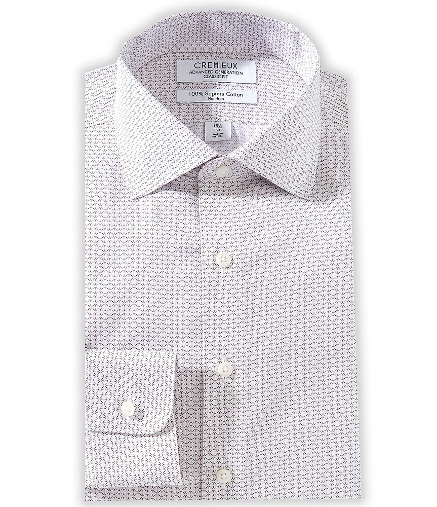 Cremieux Classic Fit Non-Iron Spread Collar Printed Twill Dress Shirt