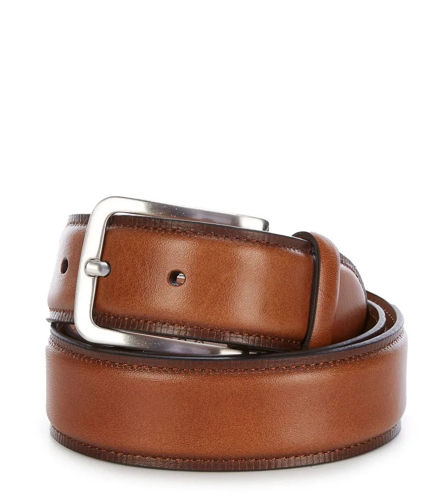 Cremieux Embossed Edge Hand Burnished Leather Dress Belt