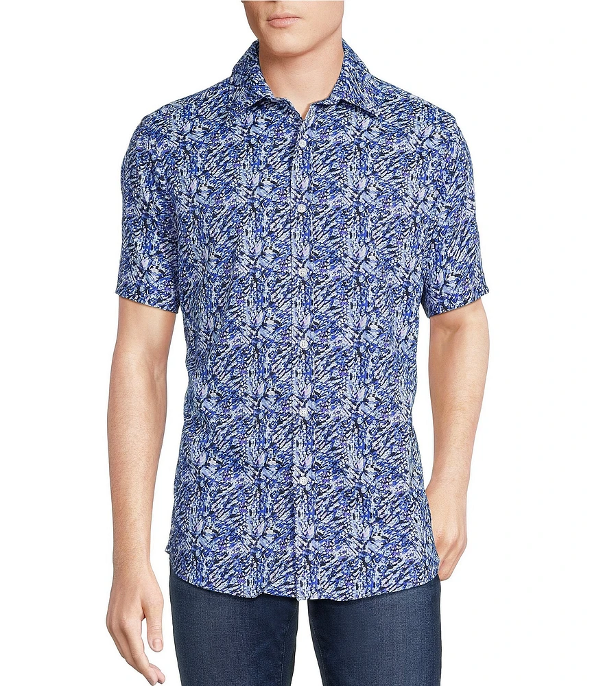 Cremieux Jeans Big & Tall Premium Denim Abstract Print Short Sleeve Woven Shirt
