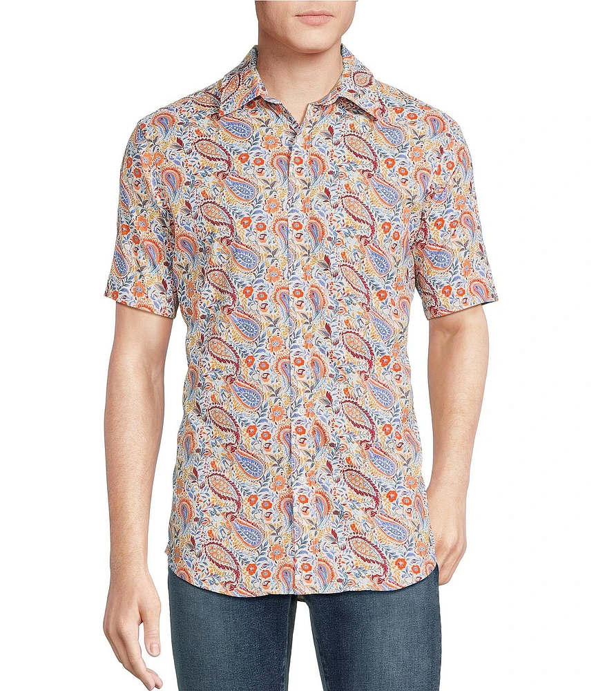 Cremieux Jeans Big & Tall Premium Denim Paisley Print Short Sleeve Woven Shirt