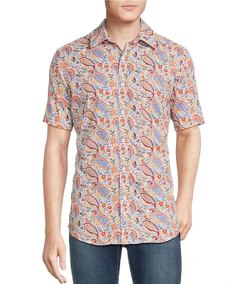 Cremieux Jeans Big & Tall Premium Denim Paisley Print Short Sleeve Woven Shirt