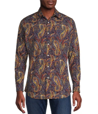 Cremieux Premium Denim Large Dark Paisley Print Stretch Long Sleeve Woven Shirt