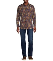 Cremieux Premium Denim Large Dark Paisley Print Stretch Long Sleeve Woven Shirt