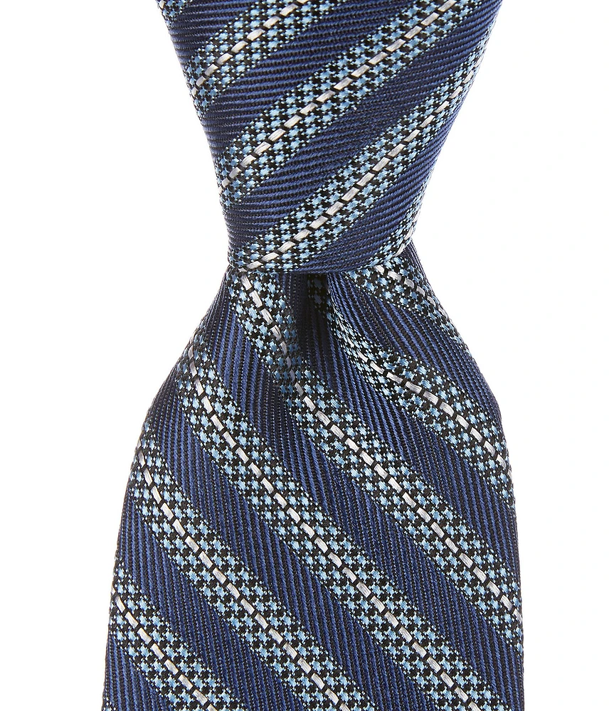 Cremieux Linked Stripe 3#double; Woven Silk Tie