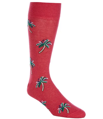 Cremieux Palm Tree Pattern Crew Dress Socks