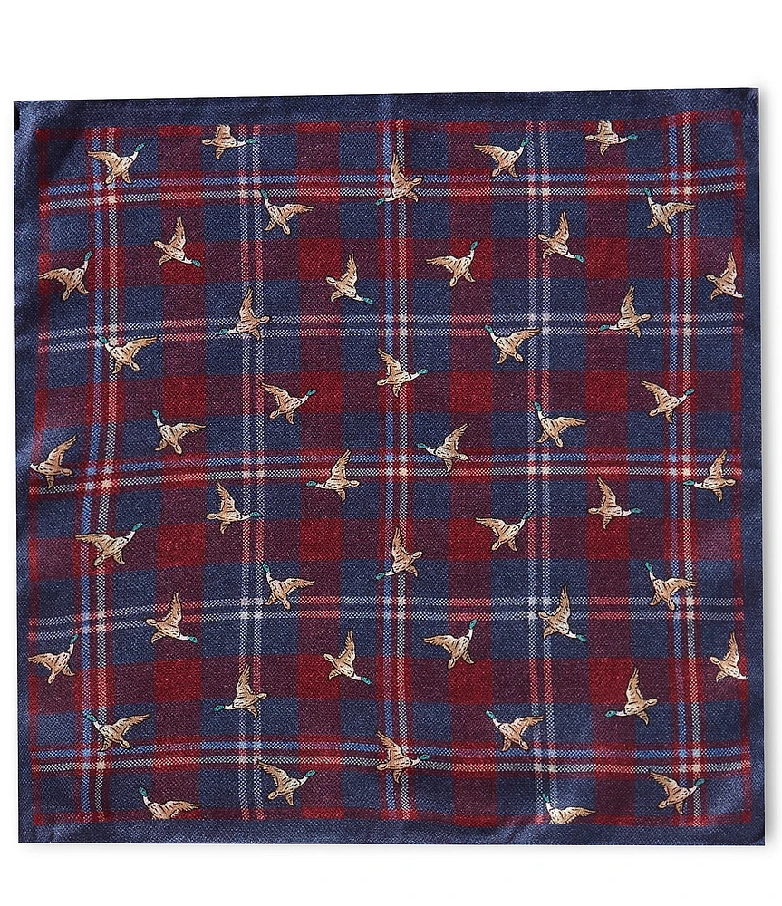 Cremieux Plaid With Ducks Wool 12#double; Pocket Square