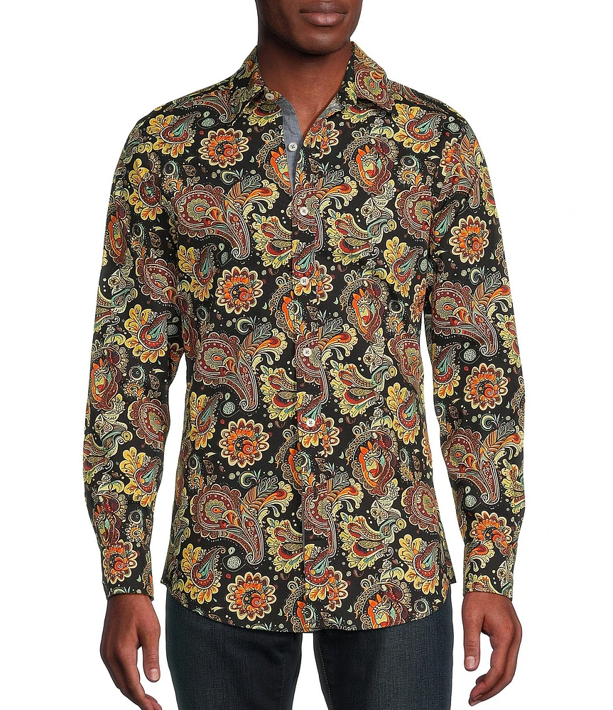 Cremieux Premium Denim Big & Tall Dark Paisley Stretch Long Sleeve Woven Shirt