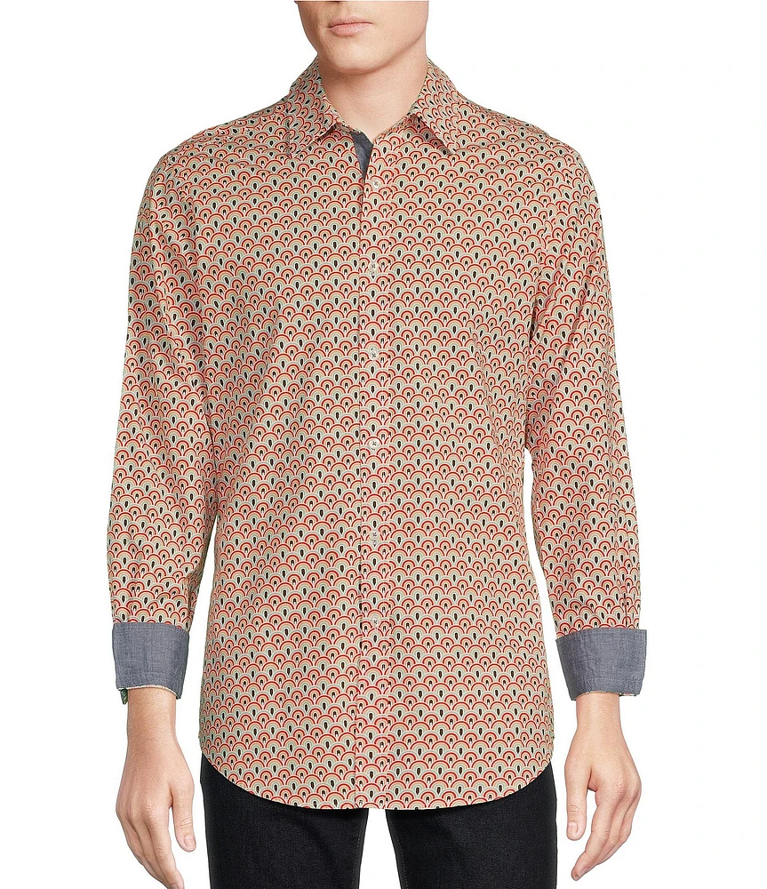 Cremieux Premium Denim Big & Tall Geo Print Stretch Long Sleeve Woven Shirt