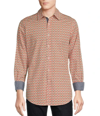 Cremieux Premium Denim Big & Tall Geo Print Stretch Long Sleeve Woven Shirt