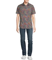Cremieux Premium Denim Big & Tall Large Paisley Print Stretch Short Sleeve Woven Shirt
