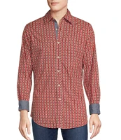 Cremieux Big & Tall Premium Denim Stretch Geo Print Long Sleeve Woven Shirt