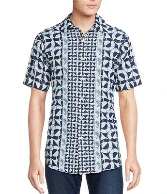 Cremieux Premium Denim Color Block Print Short Sleeve Woven Shirt