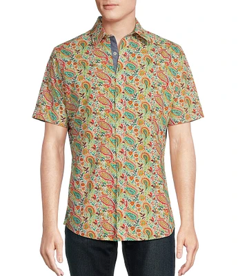 Cremieux Premium Denim Floral Paisley Print Stretch Short-Sleeve Woven Shirt